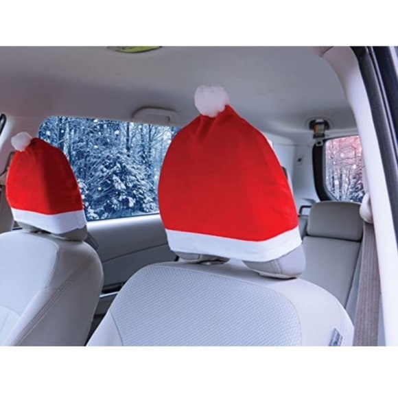 Santa Hat Car Seat Headrest Covers Auto Accessory Car Decoration 2 Pack - Picture 14 of 14